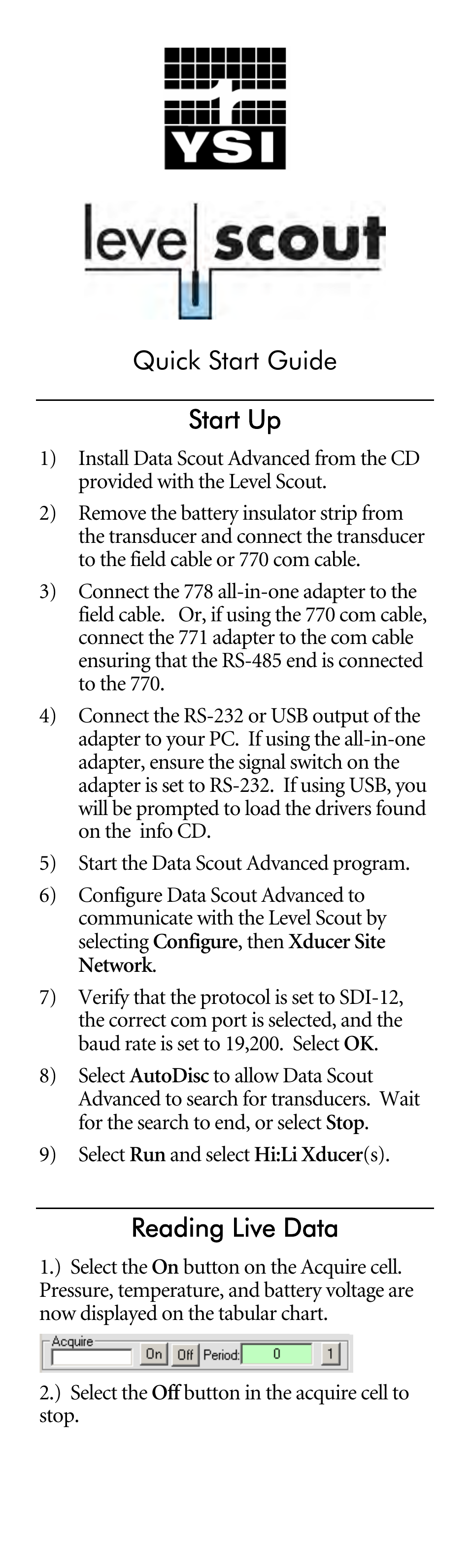 YSI Level Scout User Manual | 2 pages