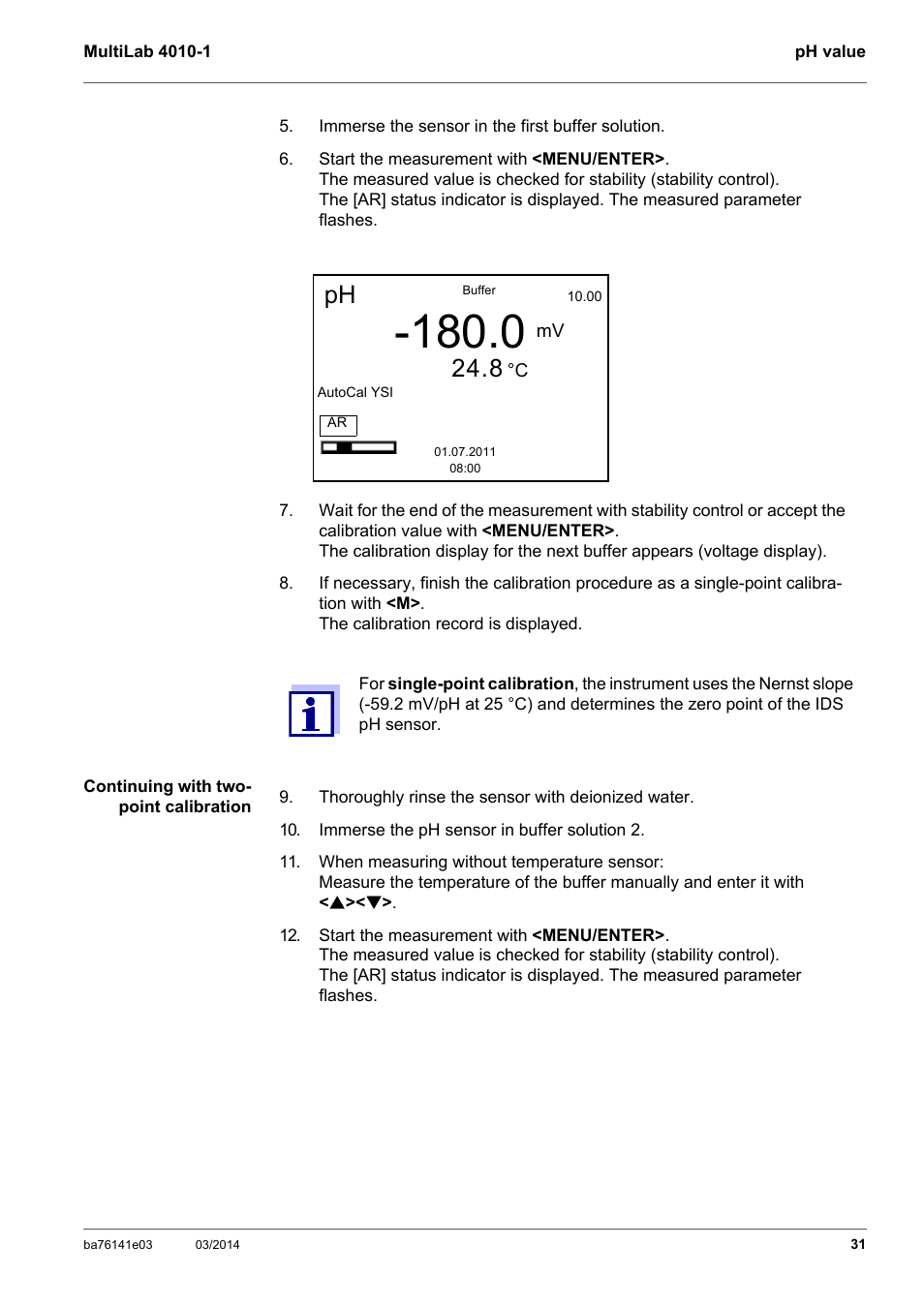 YSI MultiLab 4010P-1 User Manual | Page 31 / 108