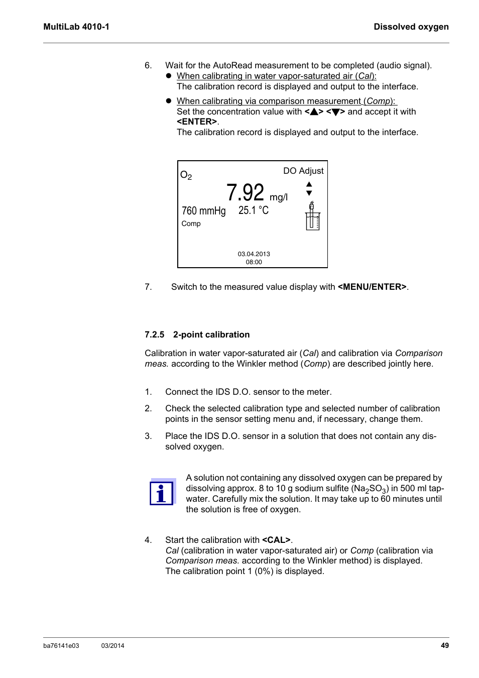 5 2-point calibration, Point calibration | YSI MultiLab 4010P-1 User Manual | Page 49 / 108