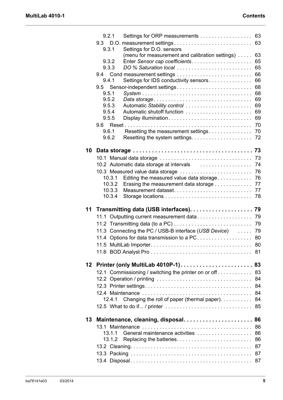 YSI MultiLab 4010P-1 User Manual | Page 5 / 108