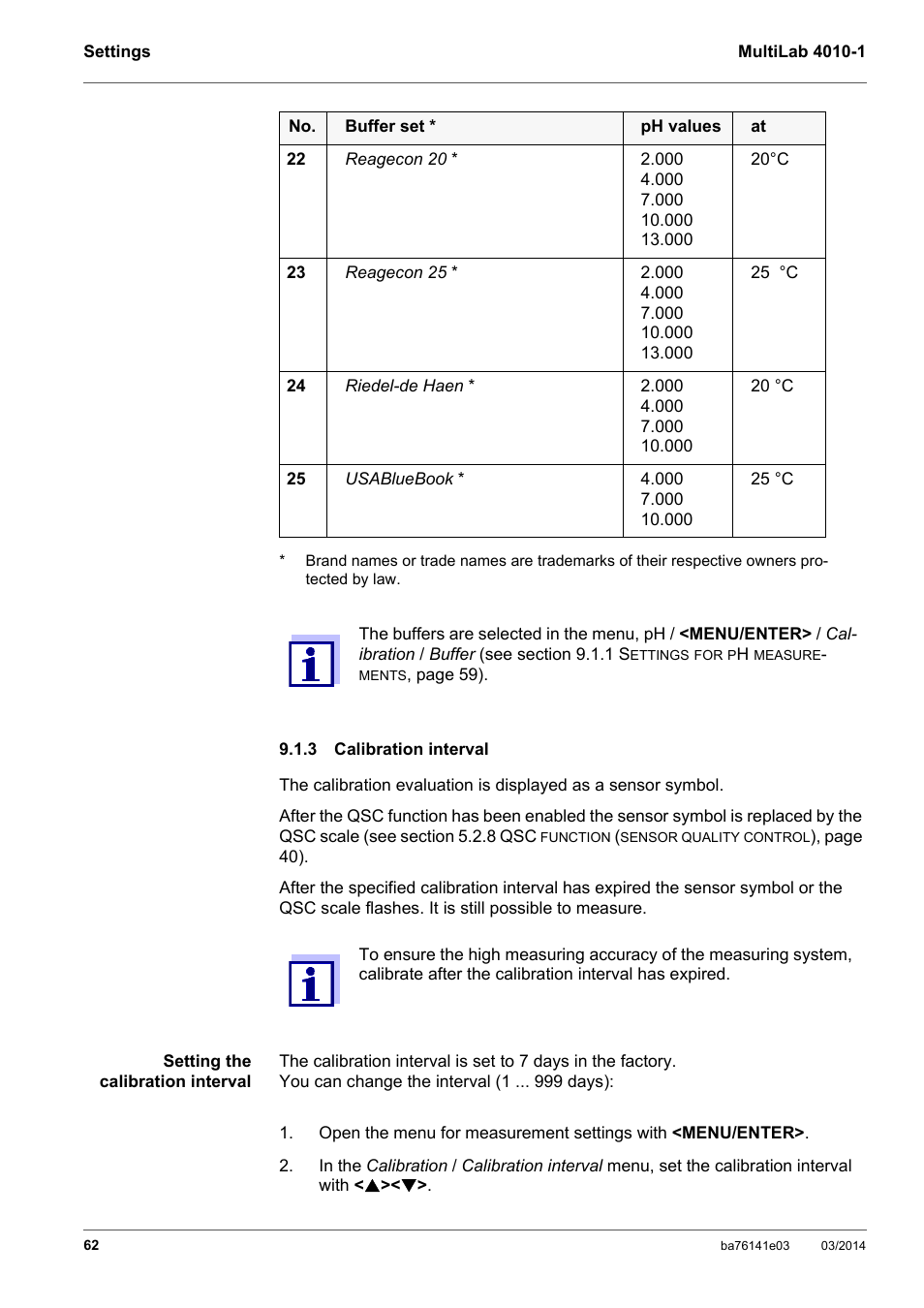 3 calibration interval, Calibration interval | YSI MultiLab 4010P-1 User Manual | Page 62 / 108