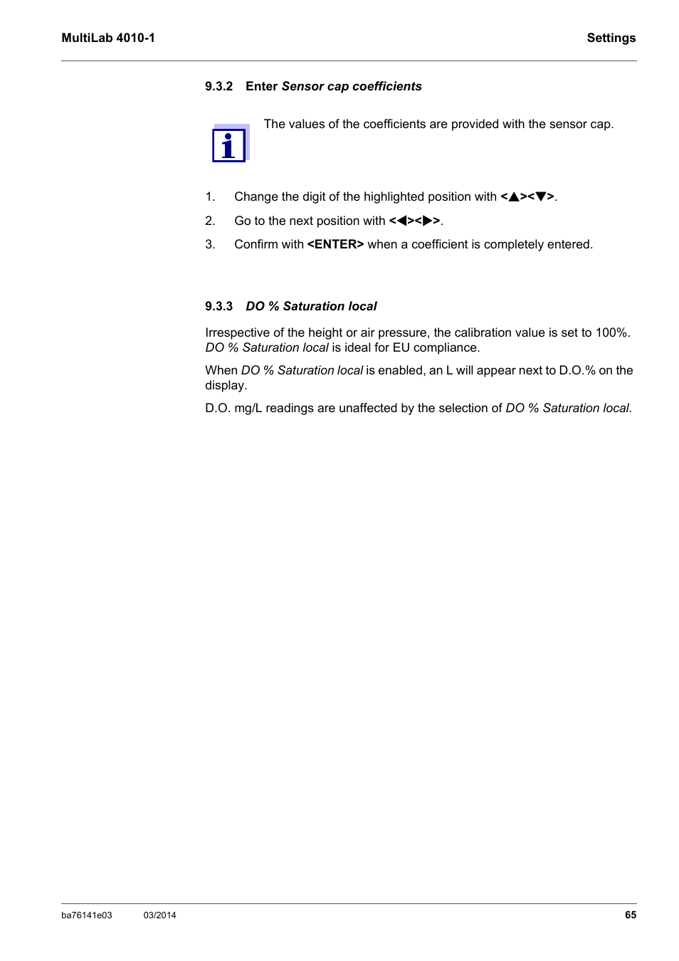 2 enter sensor cap coefficients, 3 do % saturation local, Enter senso | Do % satura, Ails, see section 9.3.2 e, Nter, Ensor, Coefficients, Ails, see section 9.3.3 do % s, Aturation | YSI MultiLab 4010P-1 User Manual | Page 65 / 108