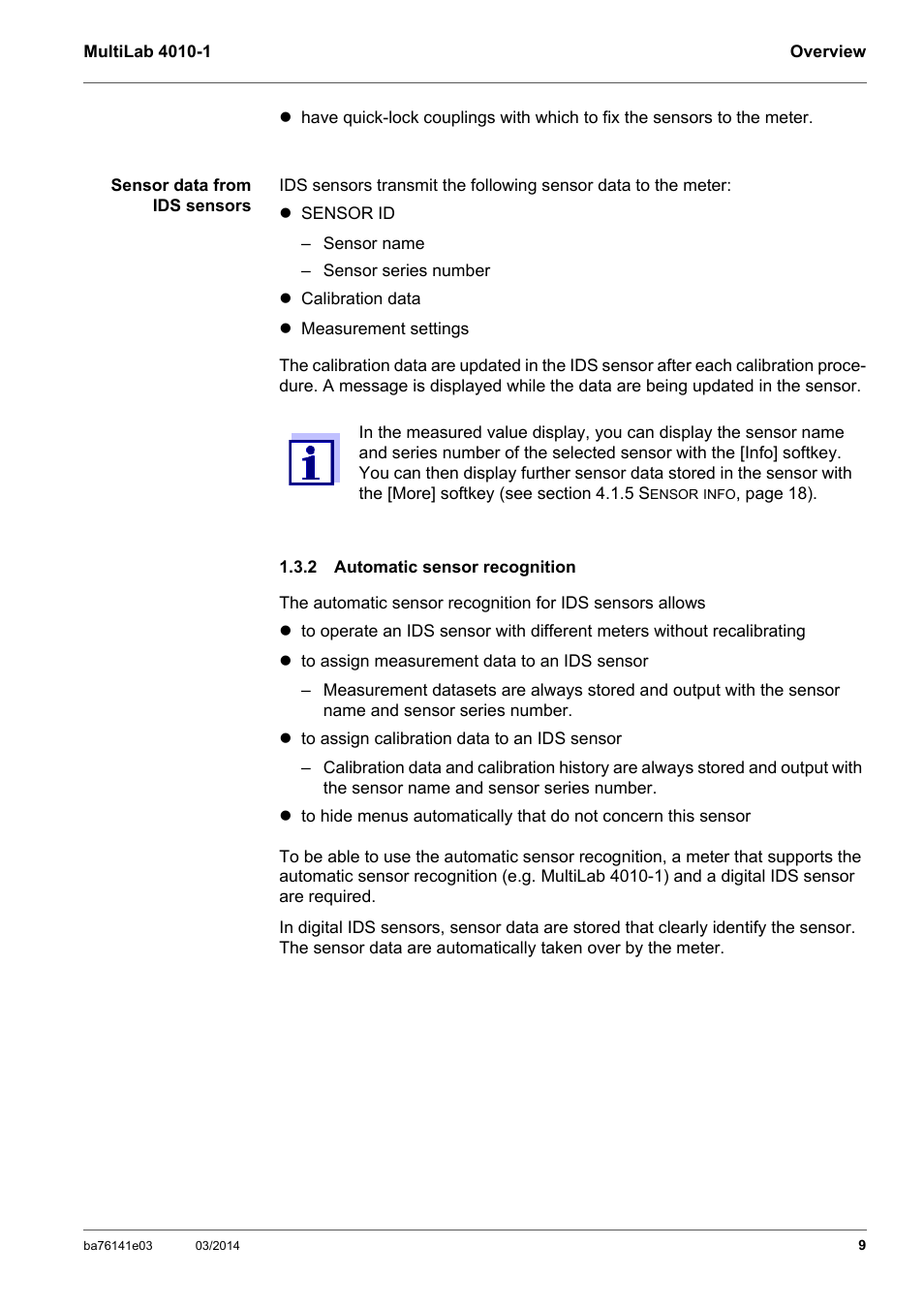 2 automatic sensor recognition, Automatic sensor recognition | YSI MultiLab 4010P-1 User Manual | Page 9 / 108