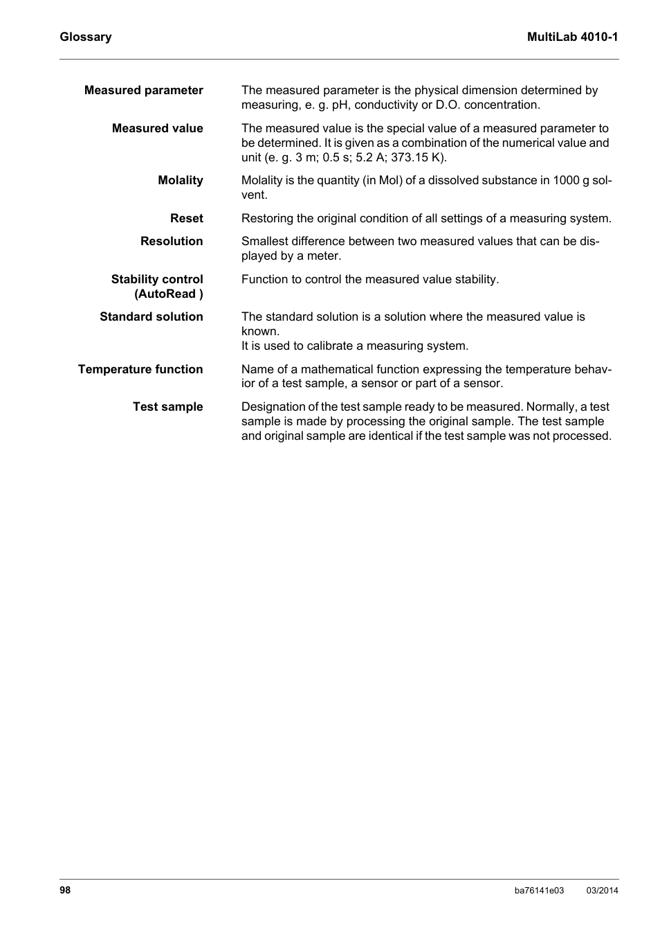YSI MultiLab 4010P-1 User Manual | Page 98 / 108