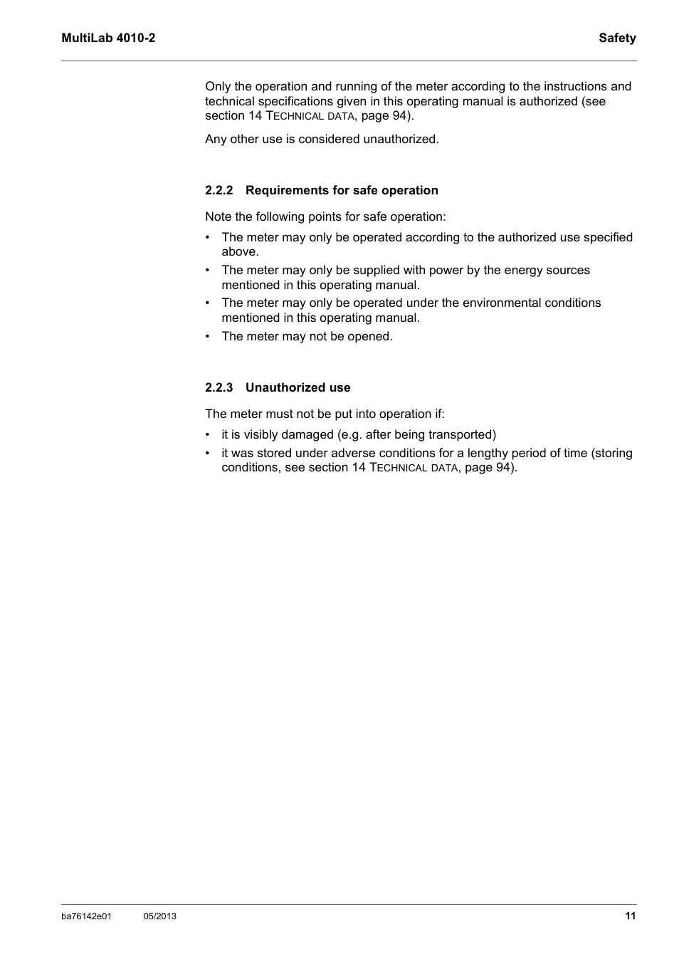 2 requirements for safe operation, 3 unauthorized use, Requirements for safe operation | Unauthorized use | Xylem MultiLab 4010-2 User Manual | Page 11 / 112