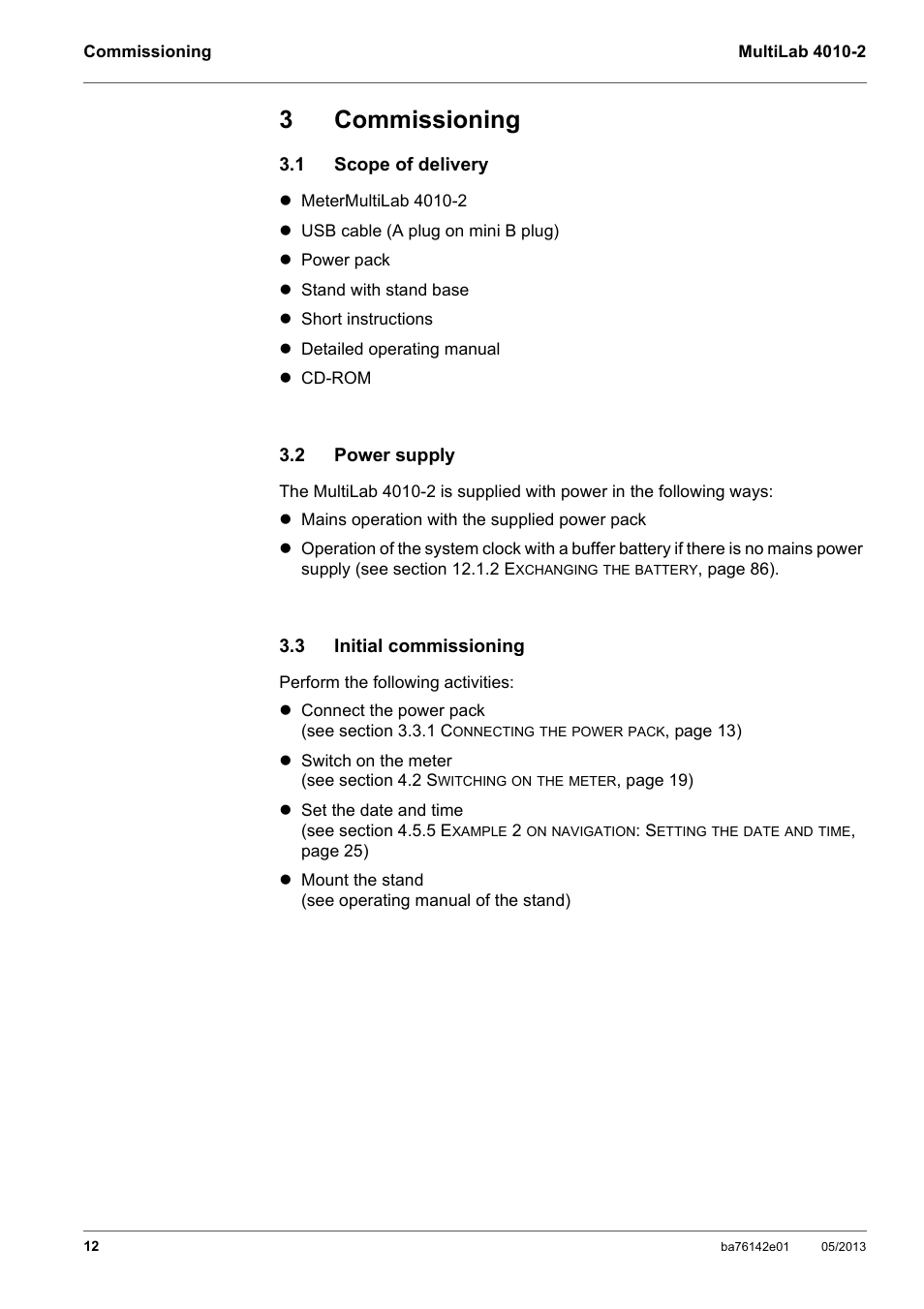 3 commissioning, 1 scope of delivery, 2 power supply | 3 initial commissioning, Commissioning, Scope of delivery, Power supply, Initial commissioning, 3commissioning | Xylem MultiLab 4010-2 User Manual | Page 12 / 112