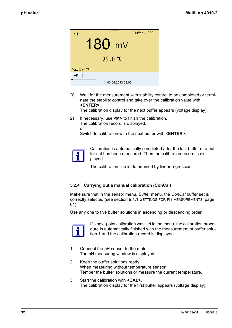 4 carrying out a manual calibration (concal), Carrying out a manual calibration (concal) | Xylem MultiLab 4010-2 User Manual | Page 32 / 112