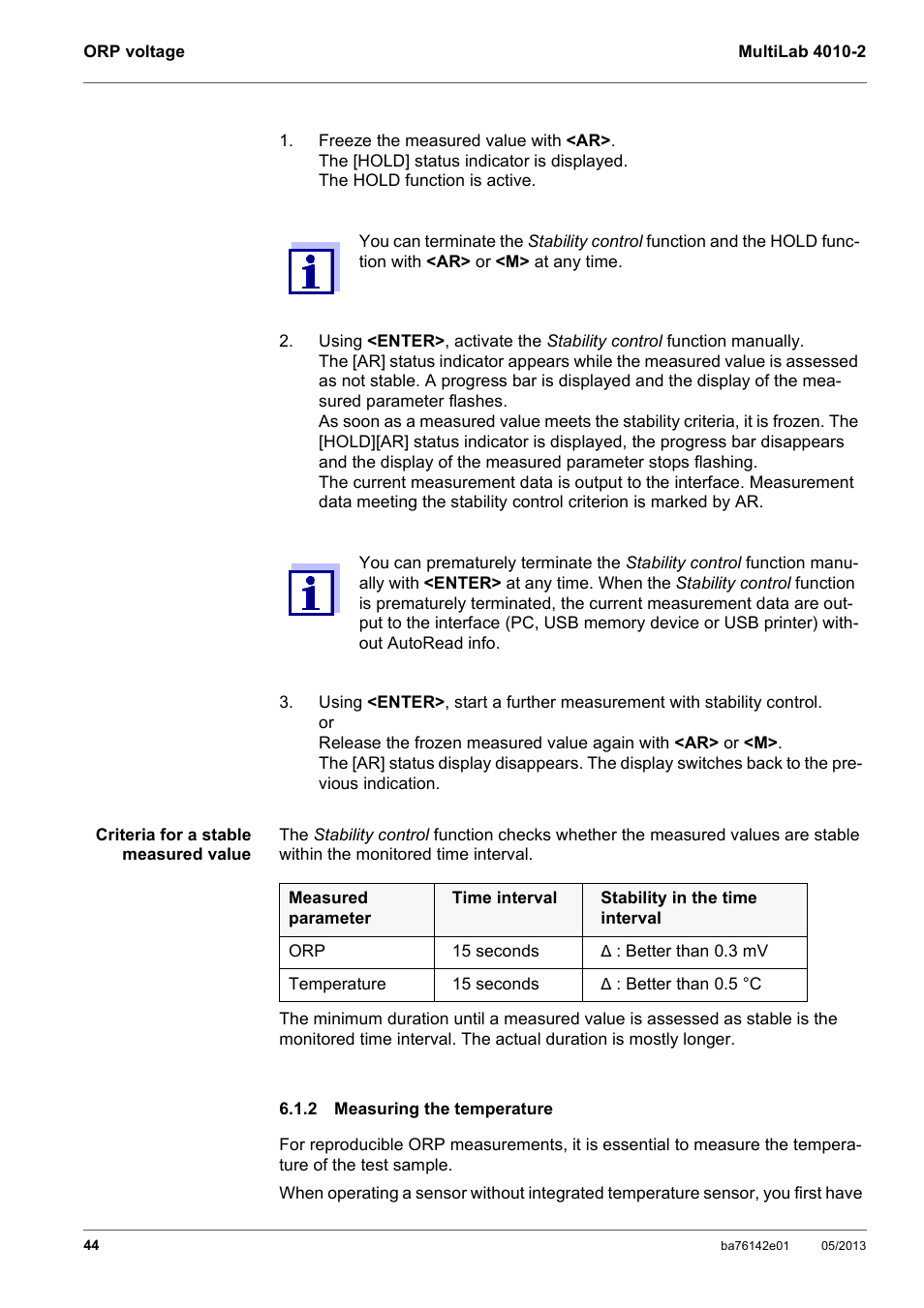 2 measuring the temperature, Measuring the temperature | Xylem MultiLab 4010-2 User Manual | Page 44 / 112