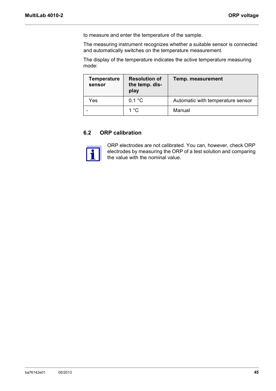 2 orp calibration, Orp calibration | Xylem MultiLab 4010-2 User Manual | Page 45 / 112