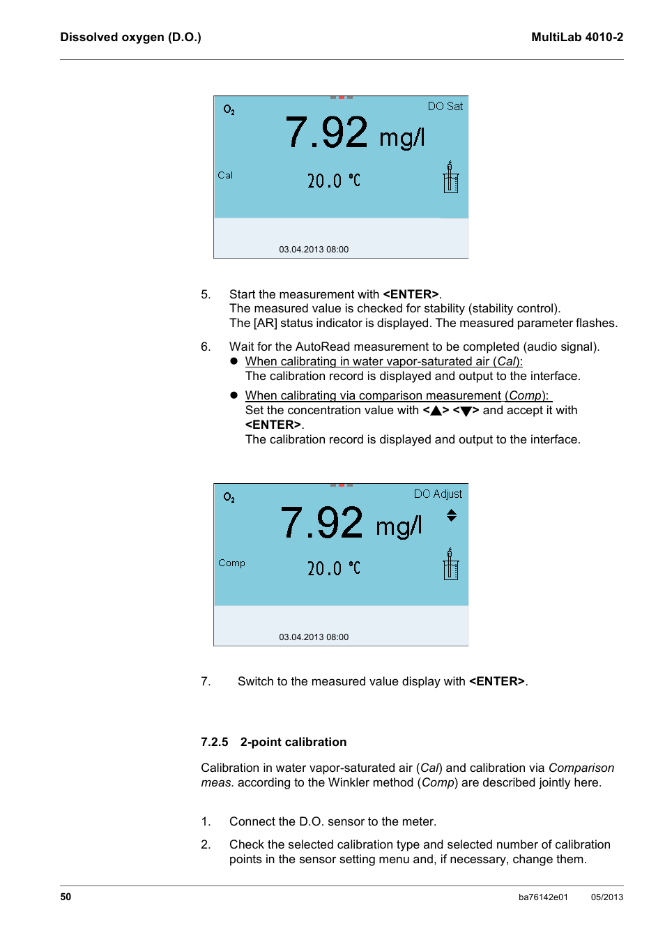 5 2-point calibration, Point calibration | Xylem MultiLab 4010-2 User Manual | Page 50 / 112