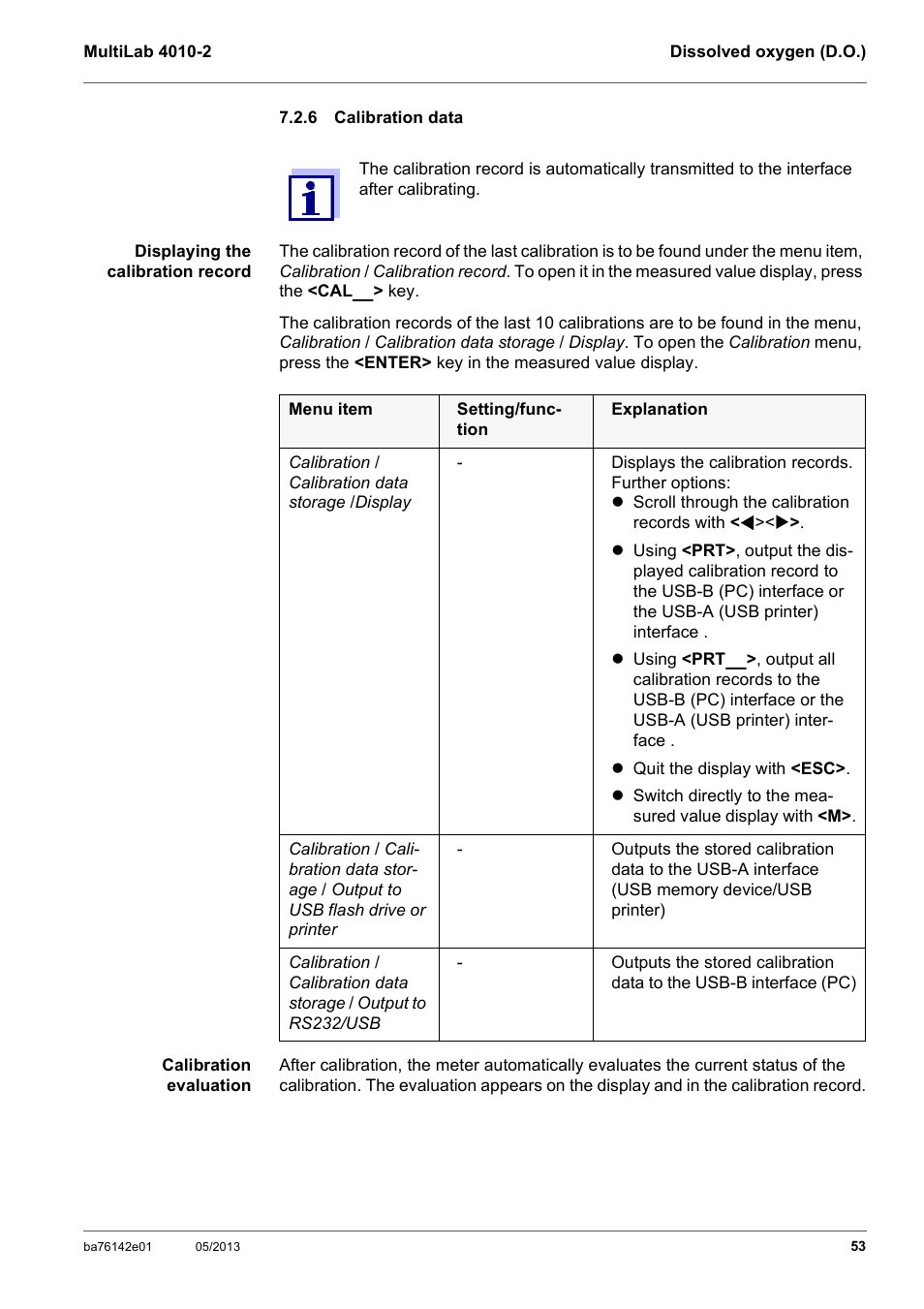 6 calibration data, Calibration data | Xylem MultiLab 4010-2 User Manual | Page 53 / 112