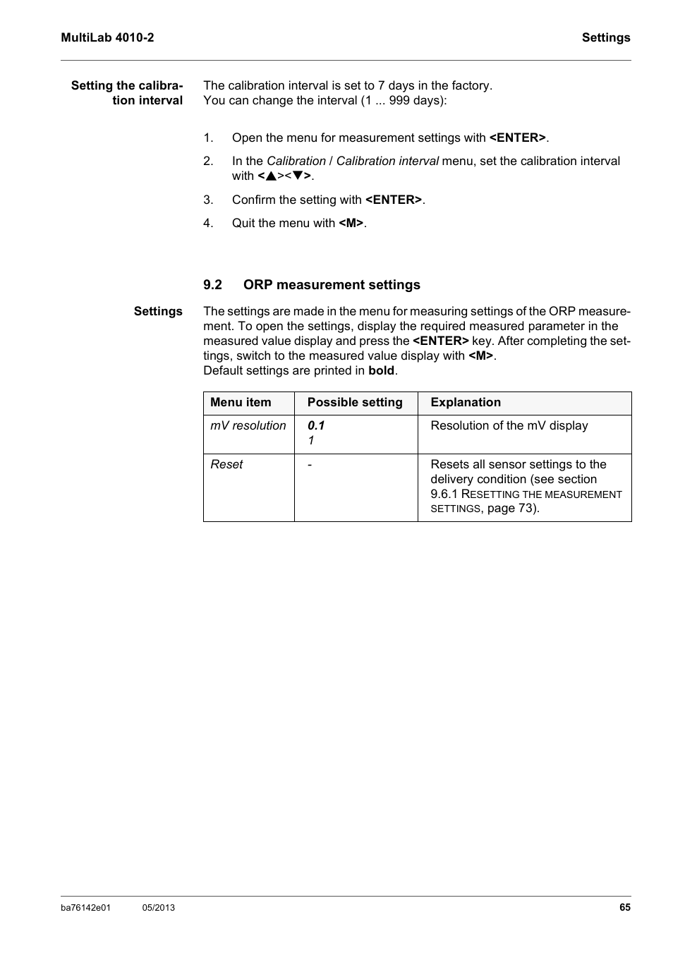 2 orp measurement settings, Orp measurement settings | Xylem MultiLab 4010-2 User Manual | Page 65 / 112