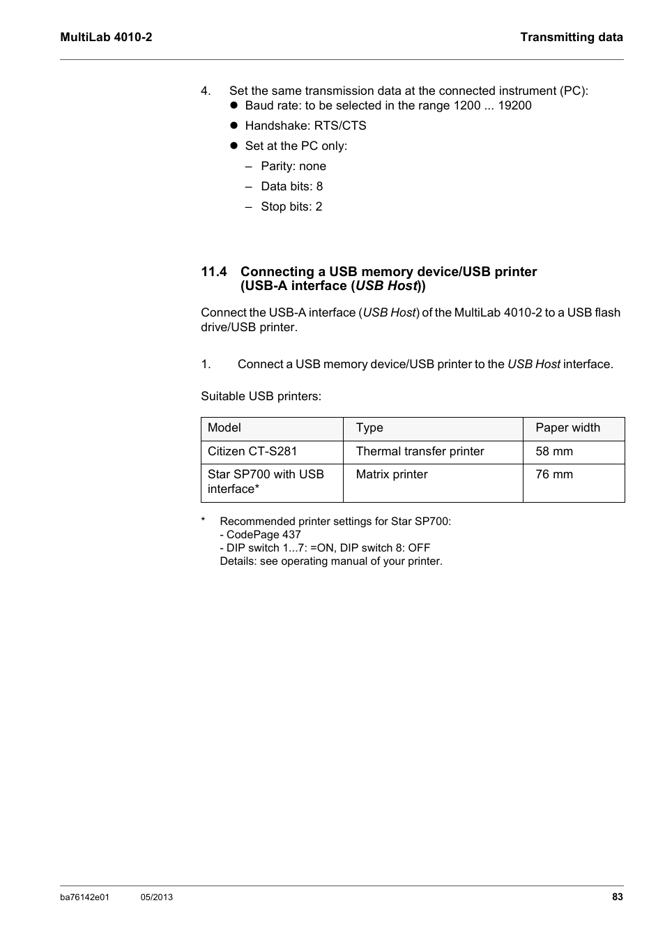 4 connecting a usb memory device/usb printer, Usb-a interface | Xylem MultiLab 4010-2 User Manual | Page 83 / 112