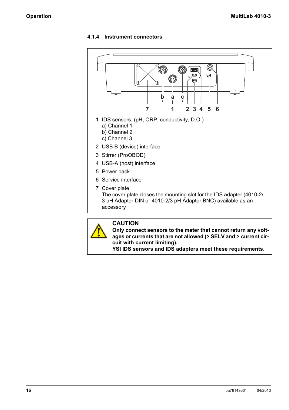 4 instrument connectors, Instrument connectors | Xylem MultiLab 4010-3 User Manual | Page 16 / 112