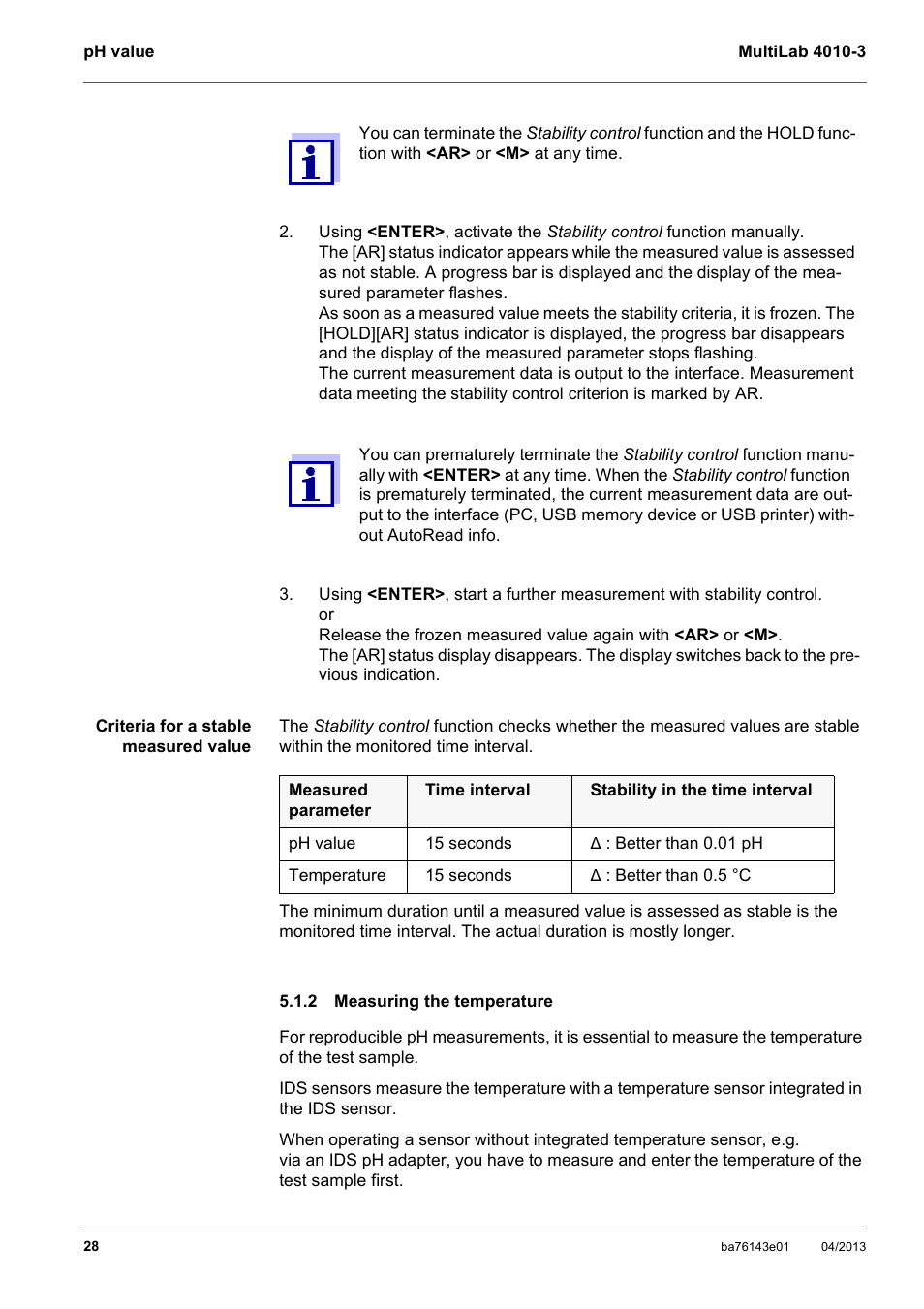 2 measuring the temperature, Measuring the temperature | Xylem MultiLab 4010-3 User Manual | Page 28 / 112
