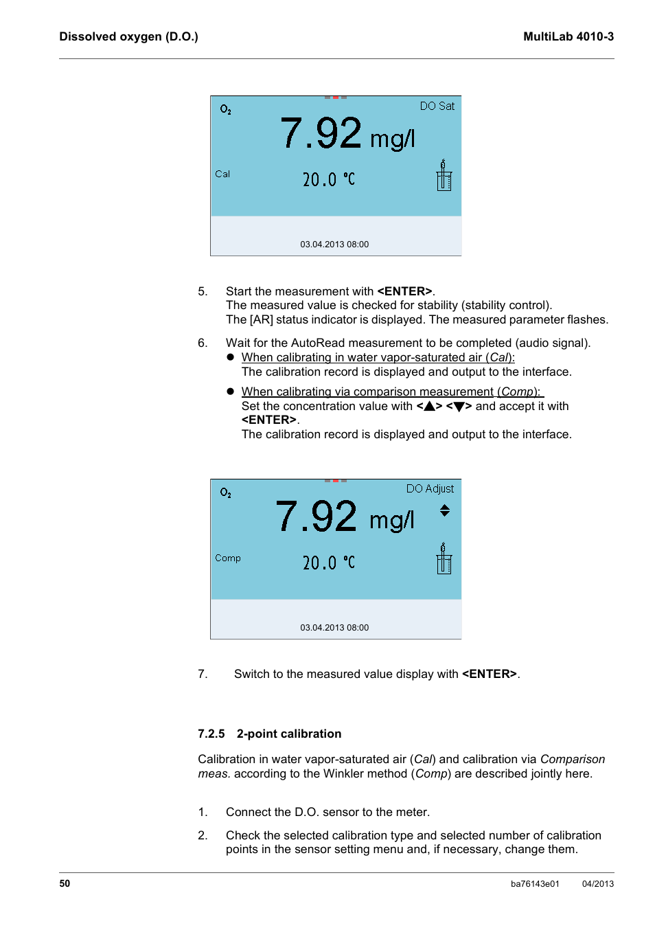 5 2-point calibration, Point calibration | Xylem MultiLab 4010-3 User Manual | Page 50 / 112