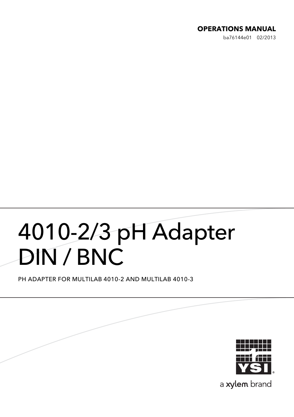 YSI 4010-2 pH Adapter DIN / BNC User Manual | 10 pages