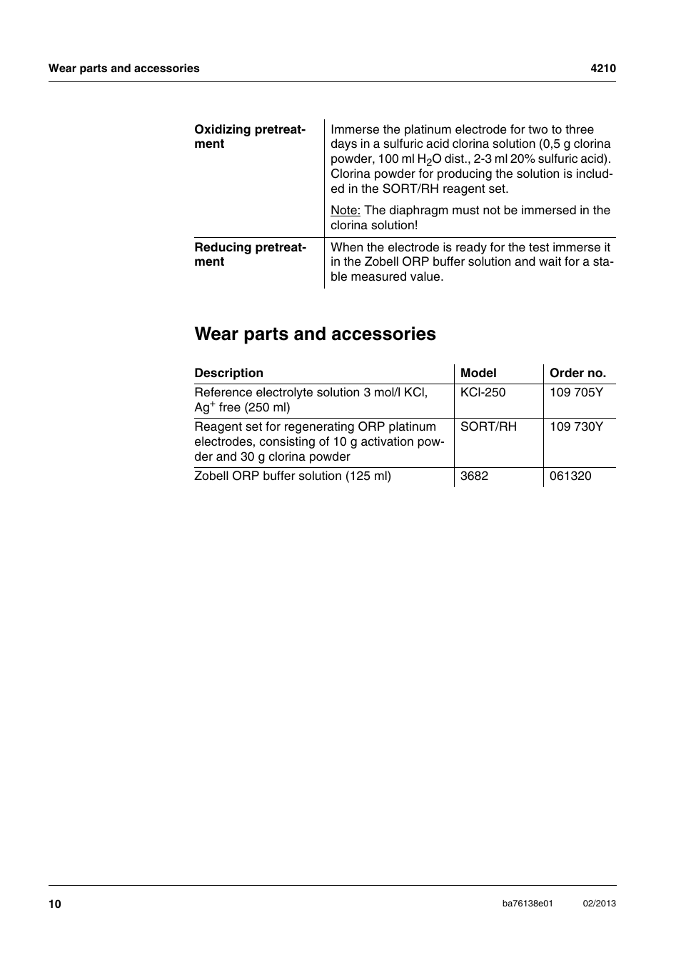 Wear parts and accessories | YSI MultiLab 4210 ORP Electrodes User Manual | Page 10 / 14