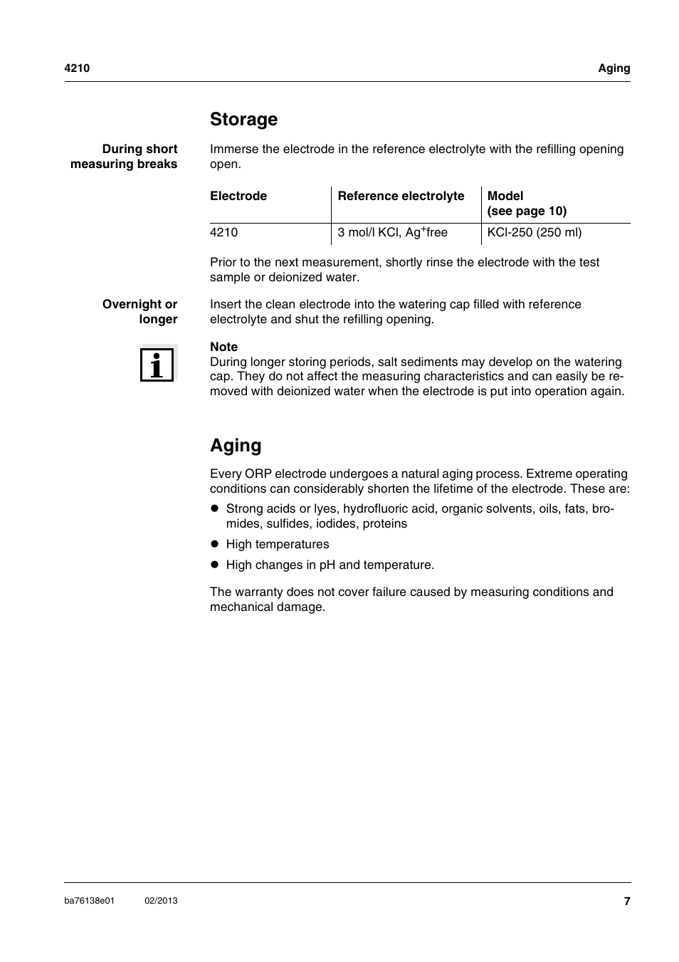 Storage, Aging | YSI MultiLab 4210 ORP Electrodes User Manual | Page 7 / 14