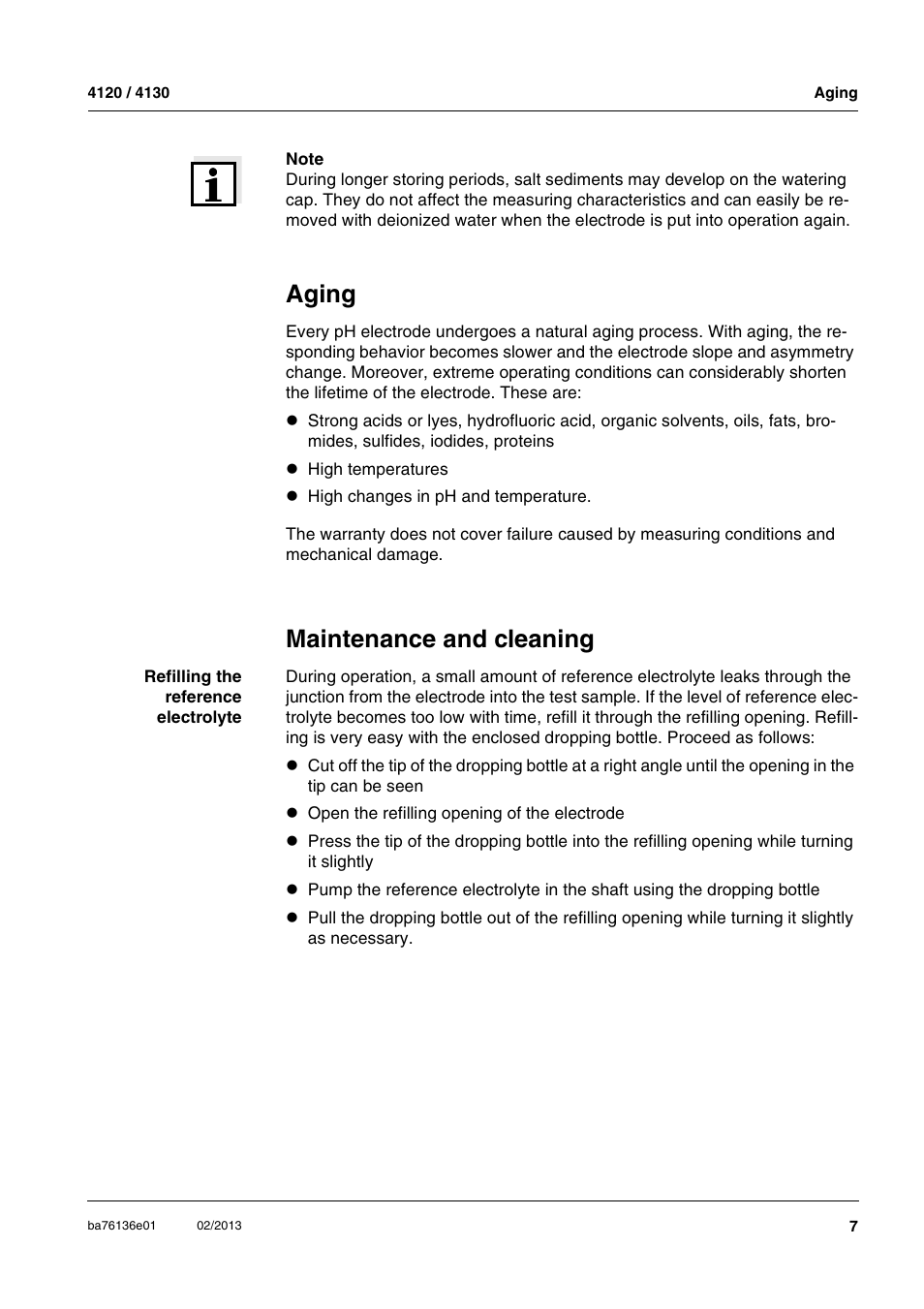 Aging, Maintenance and cleaning | YSI MultiLab IDS 4120 User Manual | Page 7 / 14