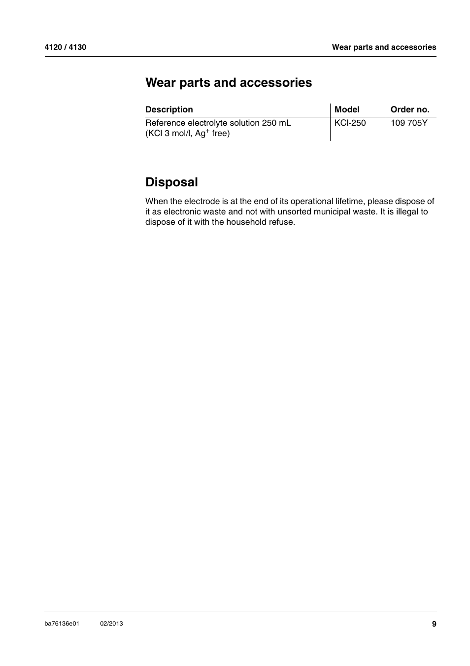 Wear parts and accessories, Disposal, Wear parts and accessories disposal | YSI MultiLab IDS 4120 User Manual | Page 9 / 14