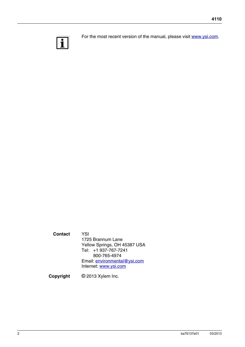 YSI MultiLab IDS 4110 pH Electrode User Manual | Page 2 / 12