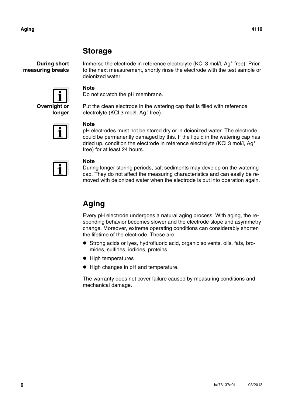 Storage, Aging | YSI MultiLab IDS 4110 pH Electrode User Manual | Page 6 / 12
