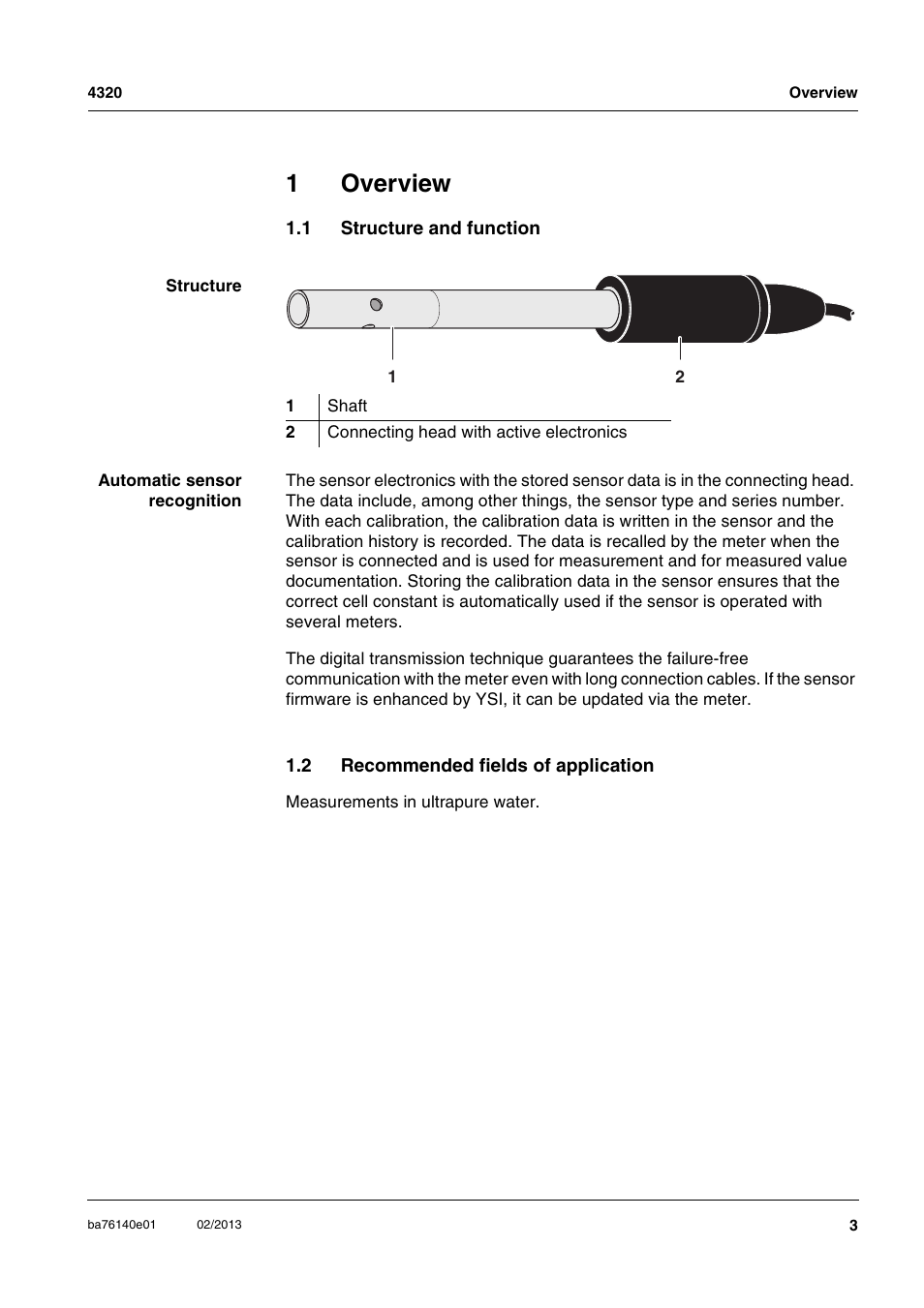 1 overview, 1 structure and function, 2 recommended fields of application | 1overview | YSI MultiLab IDS 4320 Conductivity Probe User Manual | Page 3 / 12