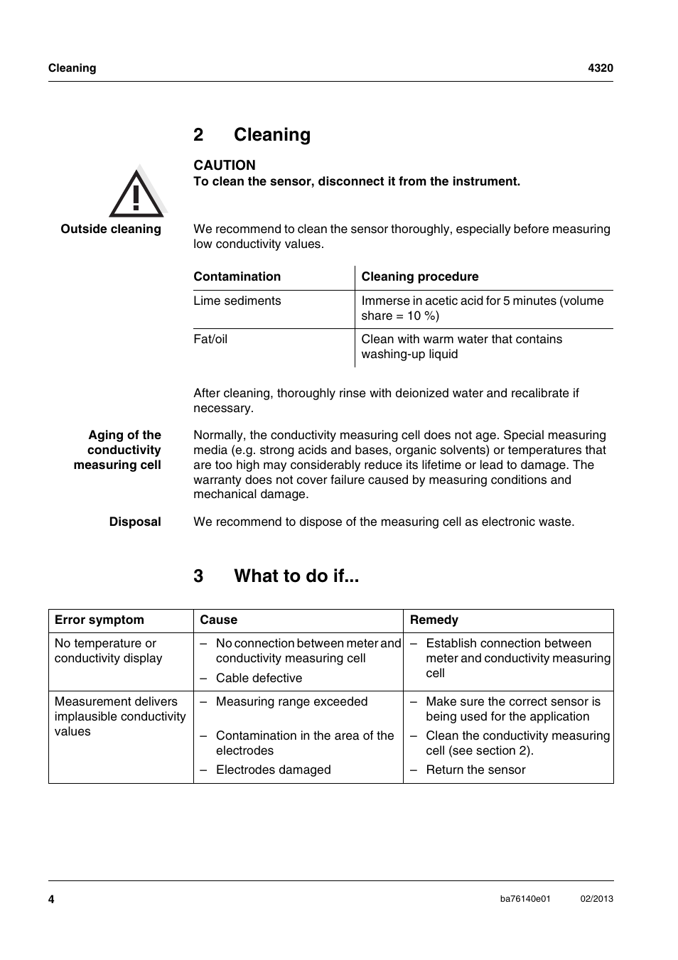2 cleaning, 3 what to do if, 2cleaning | 3what to do if | YSI MultiLab IDS 4320 Conductivity Probe User Manual | Page 4 / 12