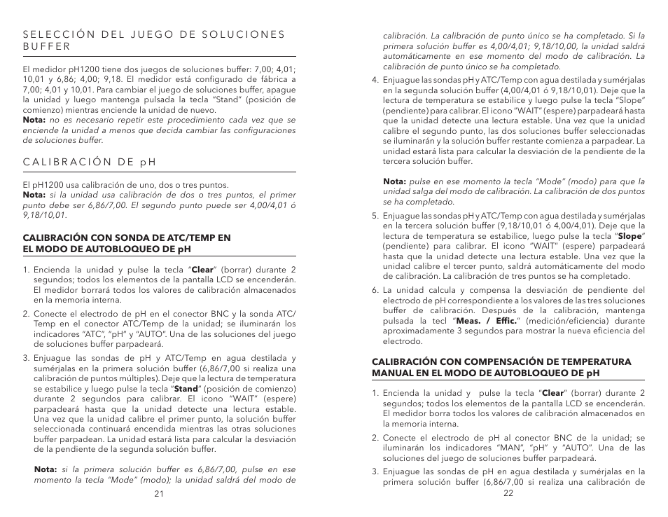 Selección del juego de soluciones buffer, Calibración de ph | YSI pH1200 User Manual | Page 13 / 26
