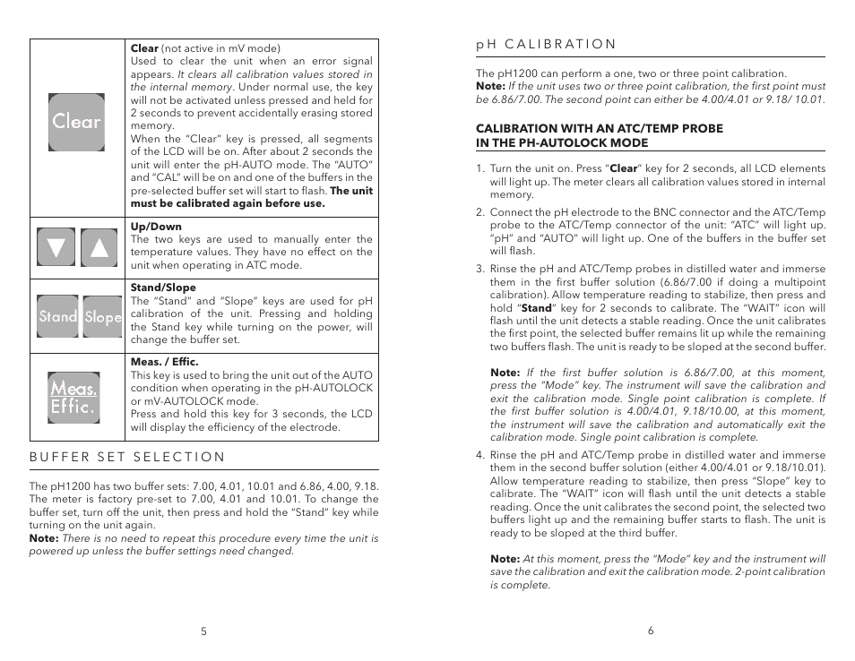 Buffer set selection, Ph calibration, Buffer set selection ph calibration | YSI pH1200 User Manual | Page 5 / 26