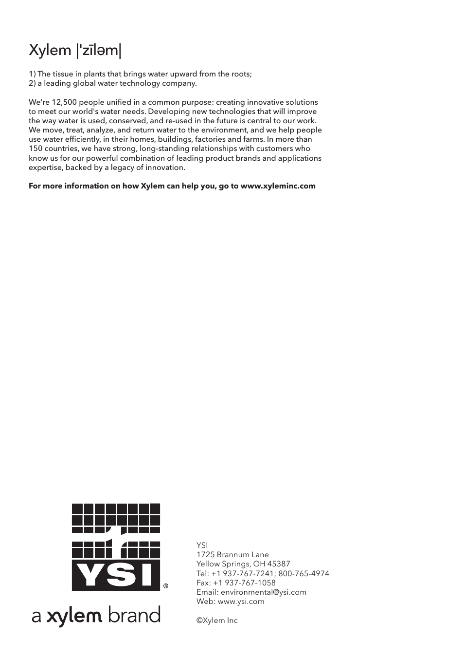 Xylem |' m| zīl ə | YSI pHotoFlex pH Handheld Colorimeter User Manual | Page 104 / 104