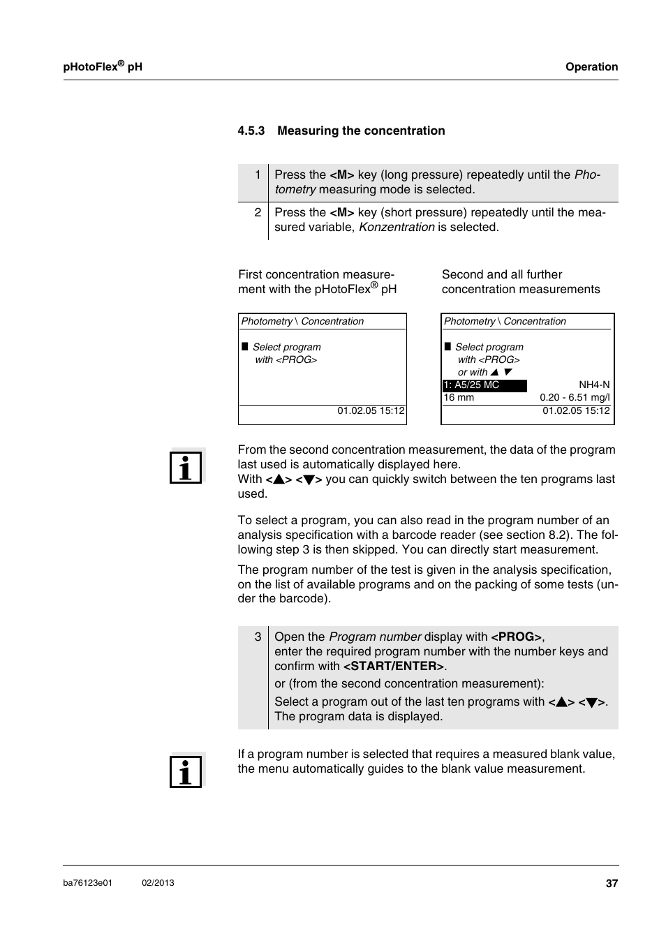 3 measuring the concentration, Measuring the concentration | YSI pHotoFlex pH Handheld Colorimeter User Manual | Page 37 / 104