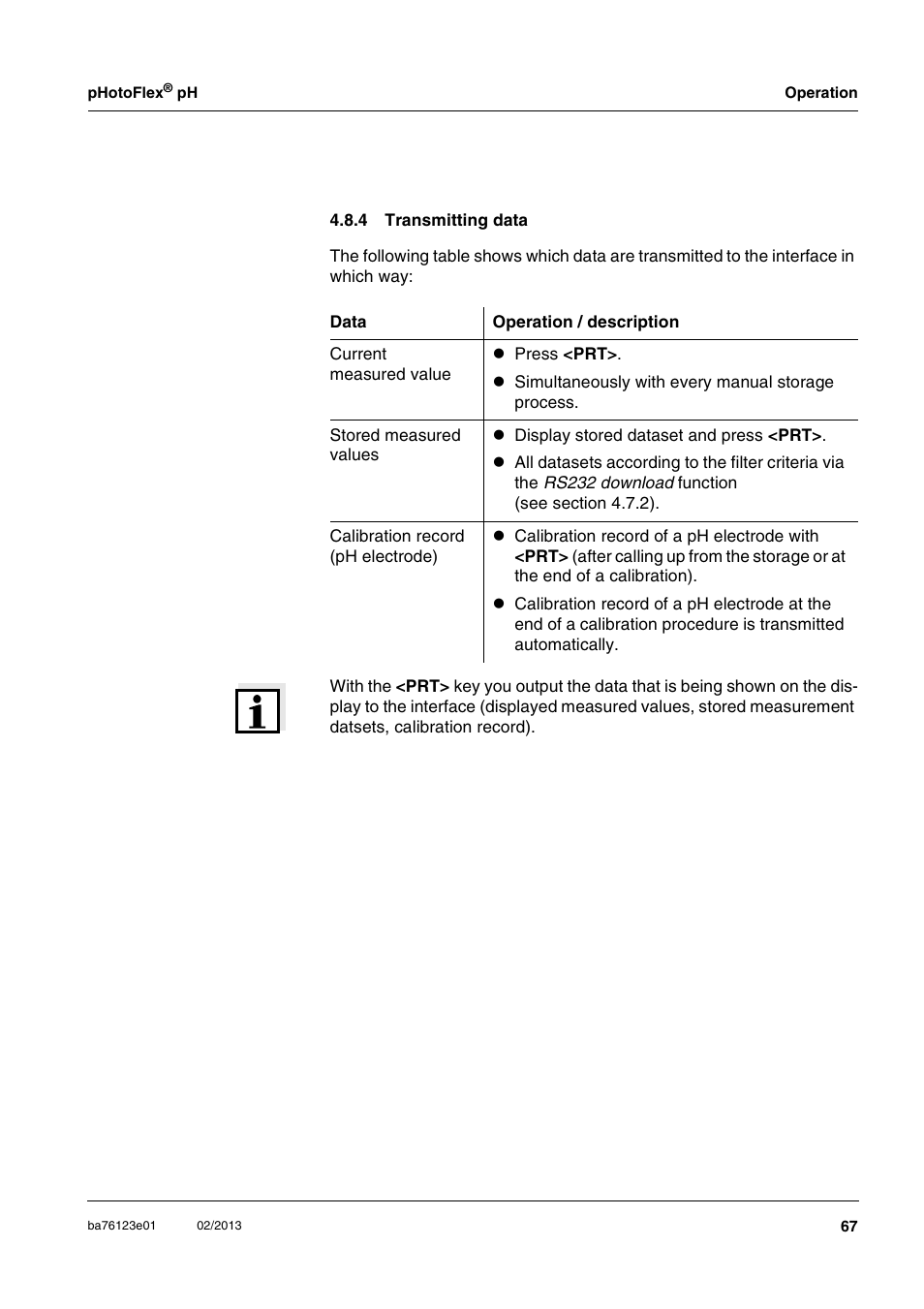 4 transmitting data, Transmitting data | YSI pHotoFlex pH Handheld Colorimeter User Manual | Page 67 / 104