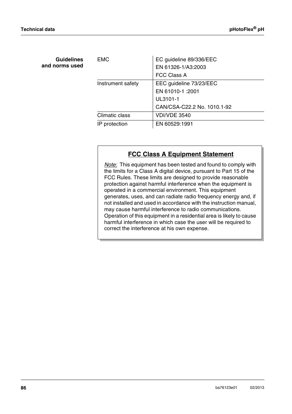 Fcc class a equipment statement | YSI pHotoFlex pH Handheld Colorimeter User Manual | Page 86 / 104