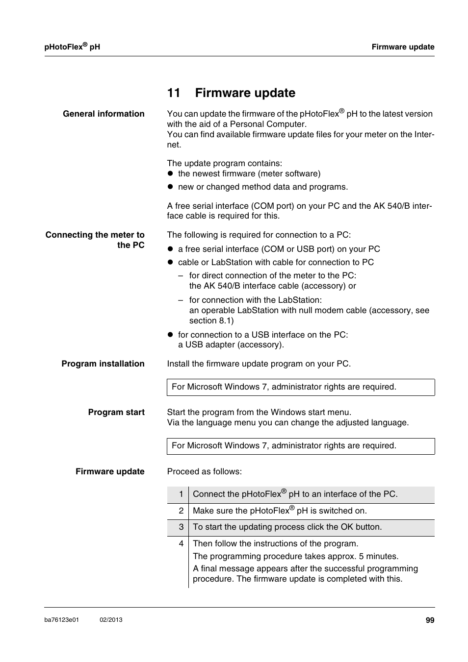 11 firmware update, Ph (see f, Irmware | Update | YSI pHotoFlex pH Handheld Colorimeter User Manual | Page 99 / 104