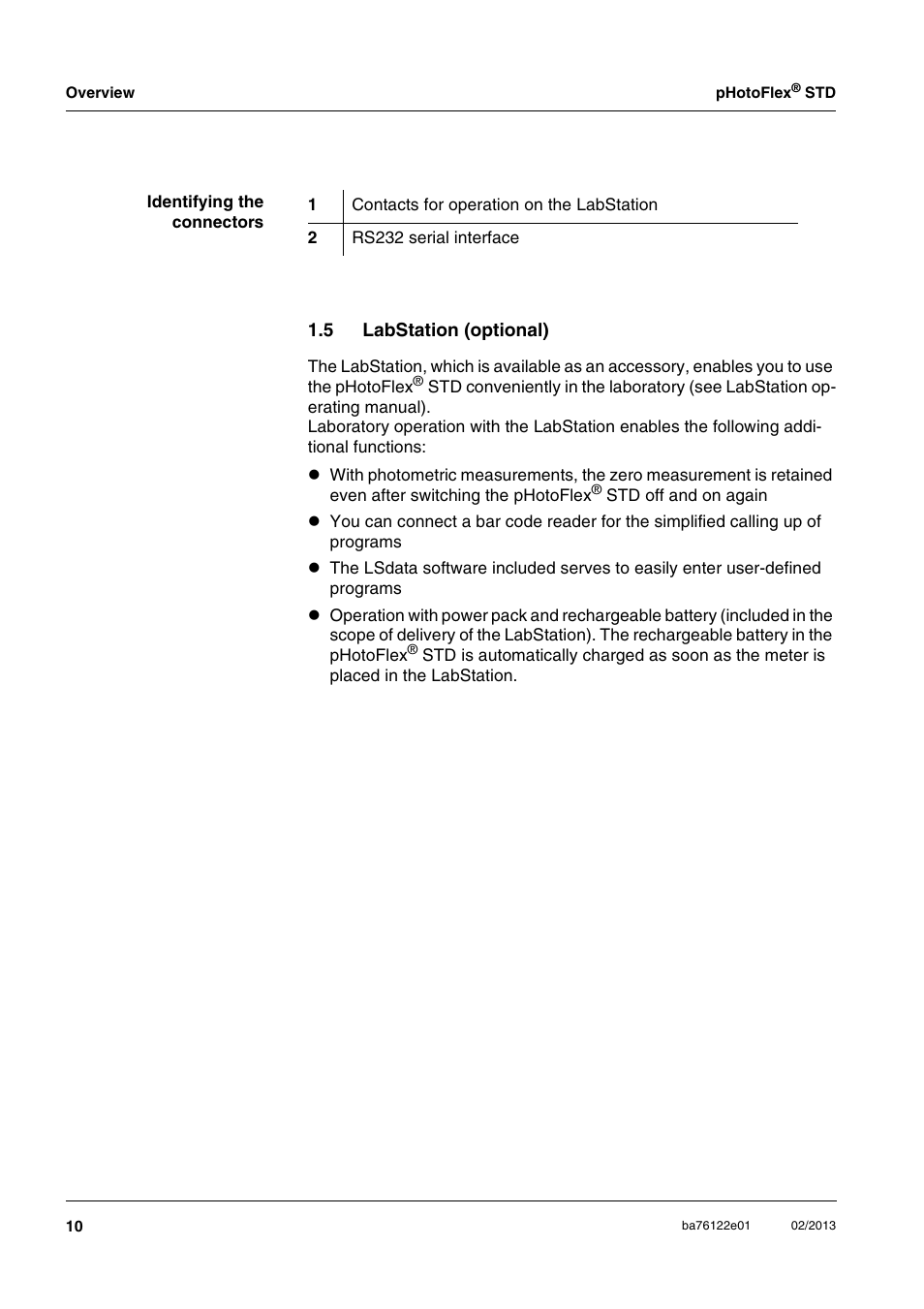 5 labstation (optional), Labstation (optional) | YSI pHotoFlex STD Colorimeter User Manual | Page 10 / 80