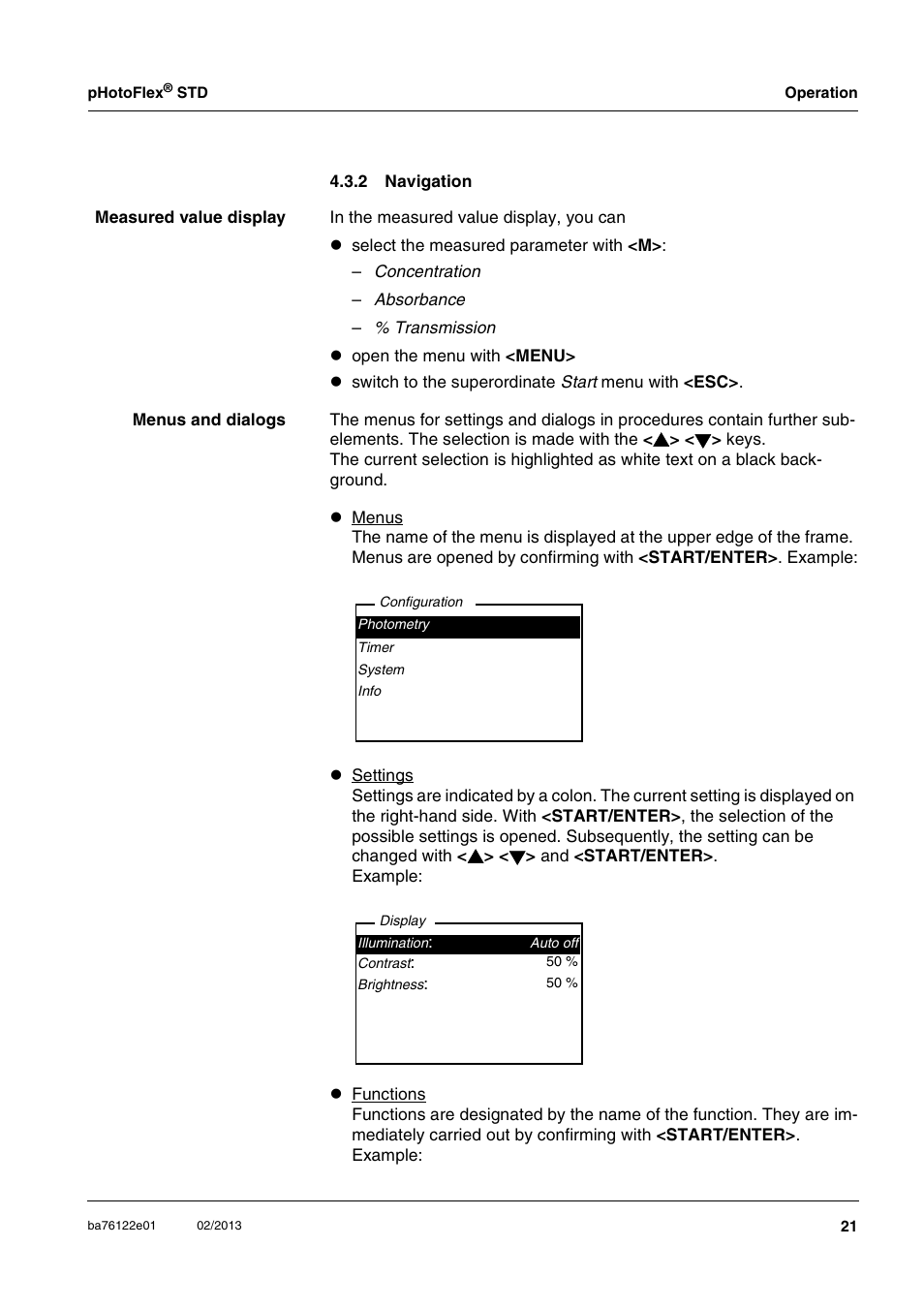 2 navigation, Navigation, And section 4.3.2 | YSI pHotoFlex STD Colorimeter User Manual | Page 21 / 80