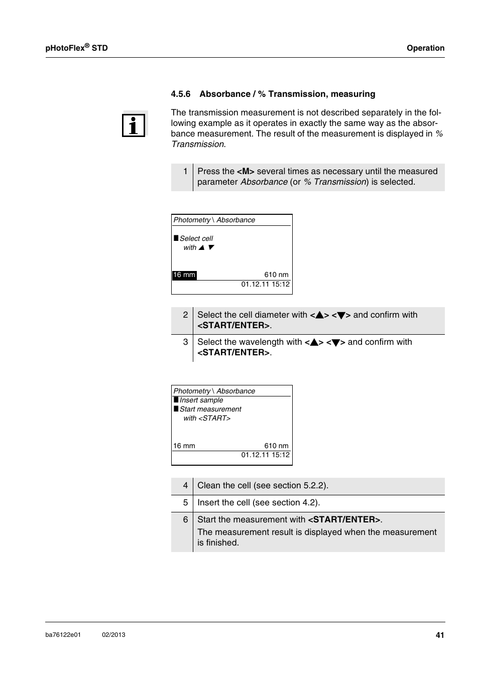 6 absorbance / % transmission, measuring, Absorbance / % transmission, measuring | YSI pHotoFlex STD Colorimeter User Manual | Page 41 / 80