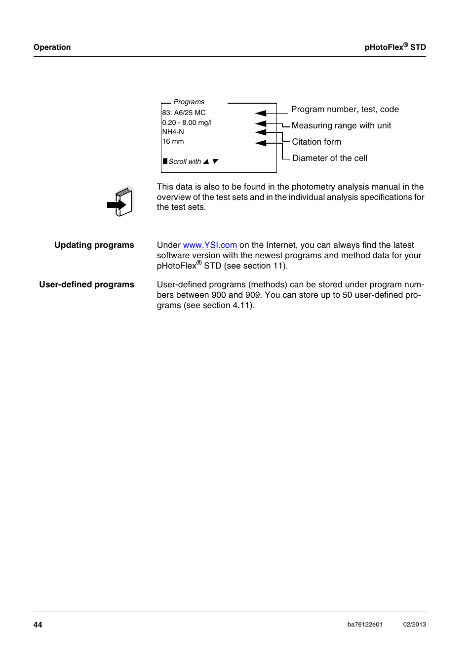 YSI pHotoFlex STD Colorimeter User Manual | Page 44 / 80