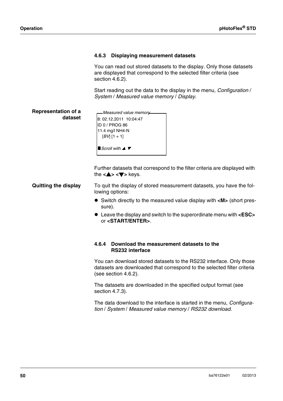 3 displaying measurement datasets, Displaying measurement datasets | YSI pHotoFlex STD Colorimeter User Manual | Page 50 / 80