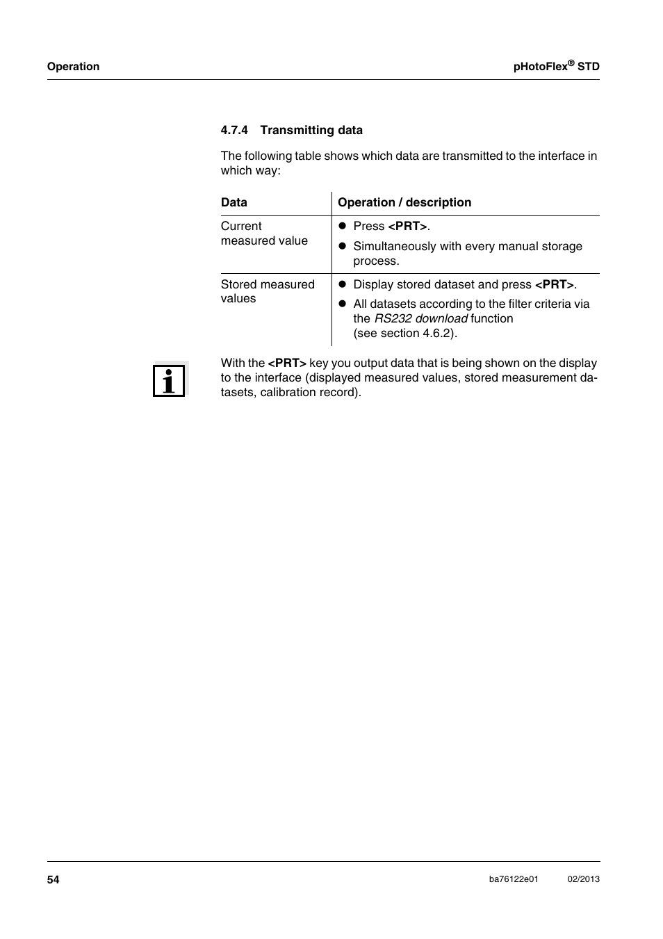 4 transmitting data, Transmitting data | YSI pHotoFlex STD Colorimeter User Manual | Page 54 / 80