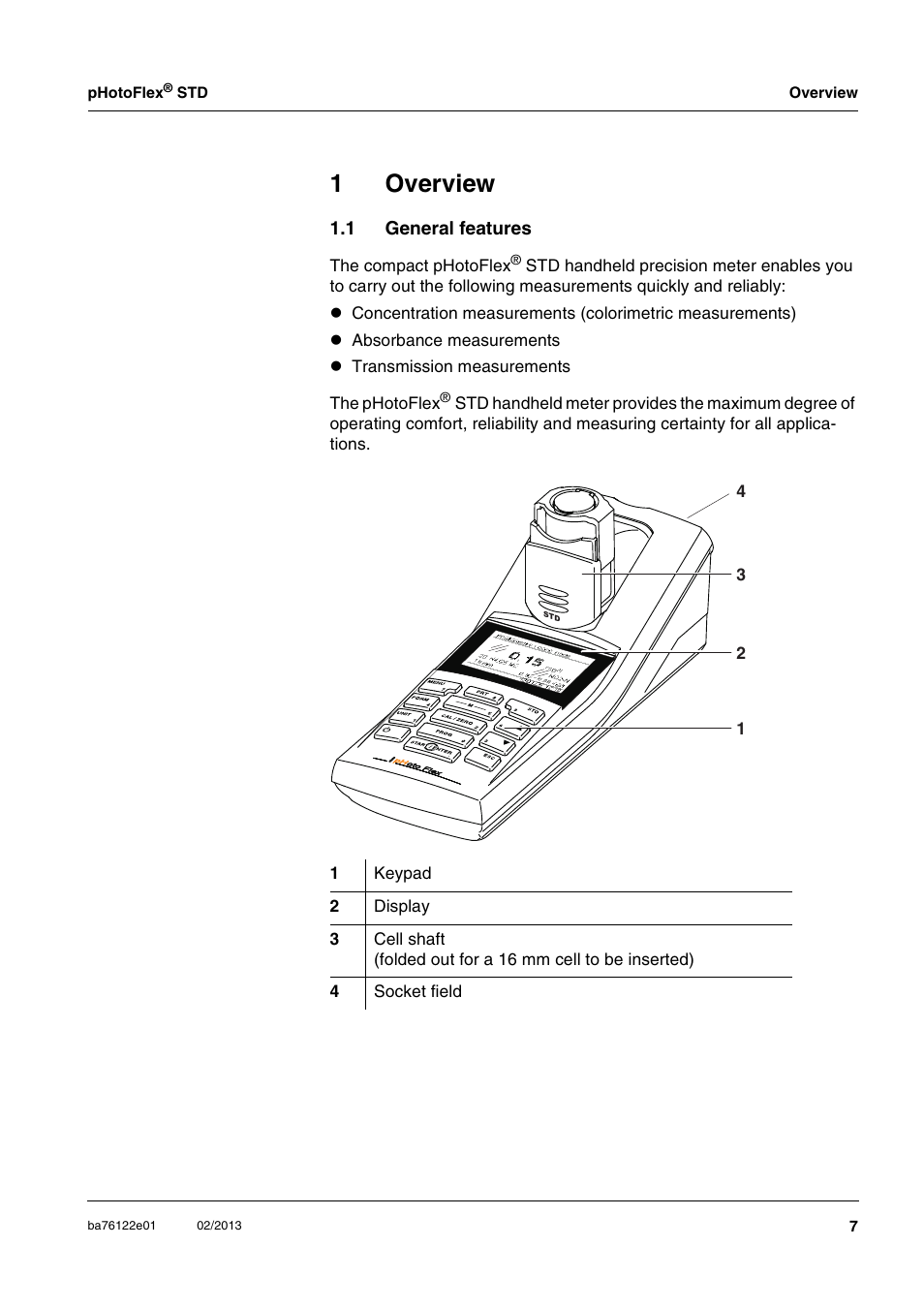 1 overview, 1 general features, Overview | General features, 1overview | YSI pHotoFlex STD Colorimeter User Manual | Page 7 / 80