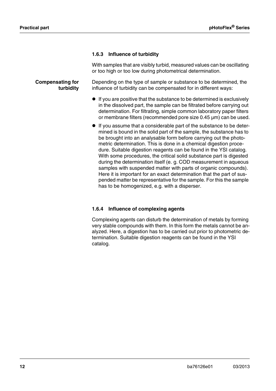 3 influence of turbidity, 4 influence of complexing agents, Influence of turbidity | Influence of complexing agents | YSI pHotoFlex Series User Manual | Page 12 / 64