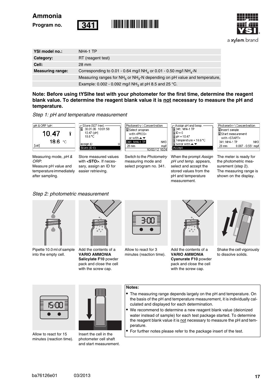 Ammonia, Nh4-1 tp, 28 mm | Rn341 | YSI pHotoFlex Series User Manual | Page 17 / 64