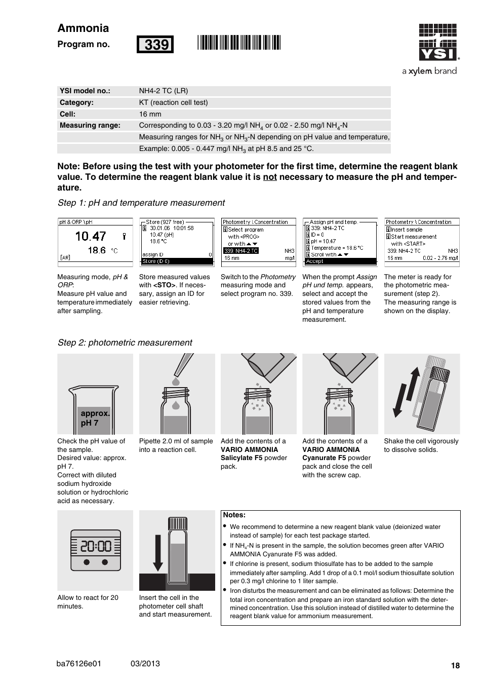 Ammonia, Nh4-2 tc (lr), 16 mm | Rn339 | YSI pHotoFlex Series User Manual | Page 18 / 64