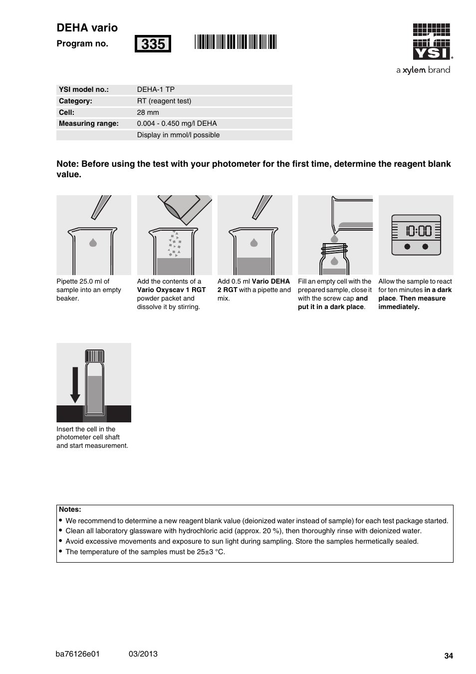 Deha vario, Deha-1 tp, 004 - 0.450 mg/l deha | 28 mm, Rn335, 00 deha vario | YSI pHotoFlex Series User Manual | Page 34 / 64