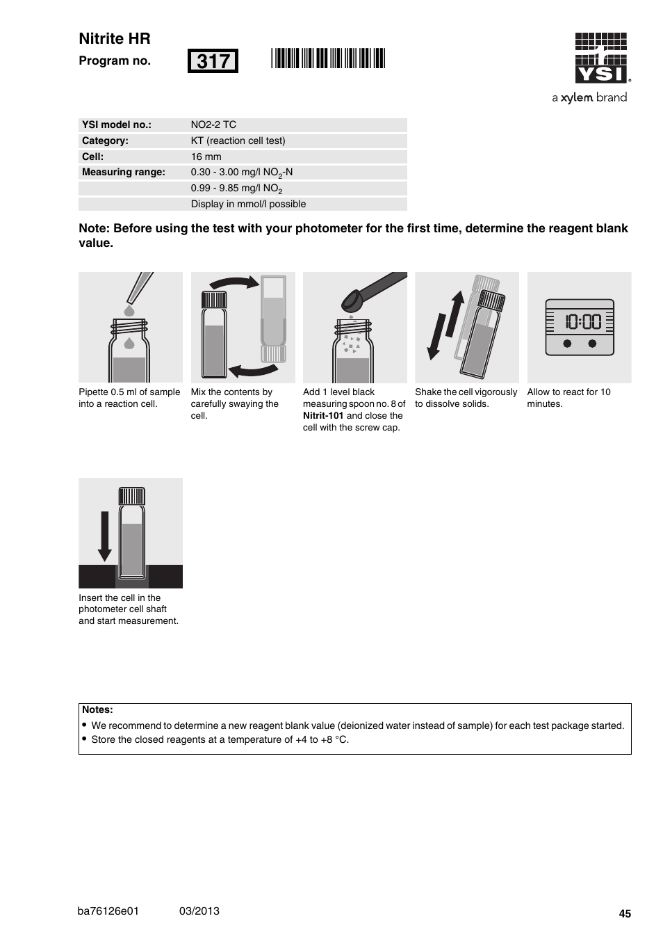 Nitrite hr, No2-2 tc, 30 - 3.00 mg/l no | 16 mm, Rn317, 00 nitrite hr | YSI pHotoFlex Series User Manual | Page 45 / 64