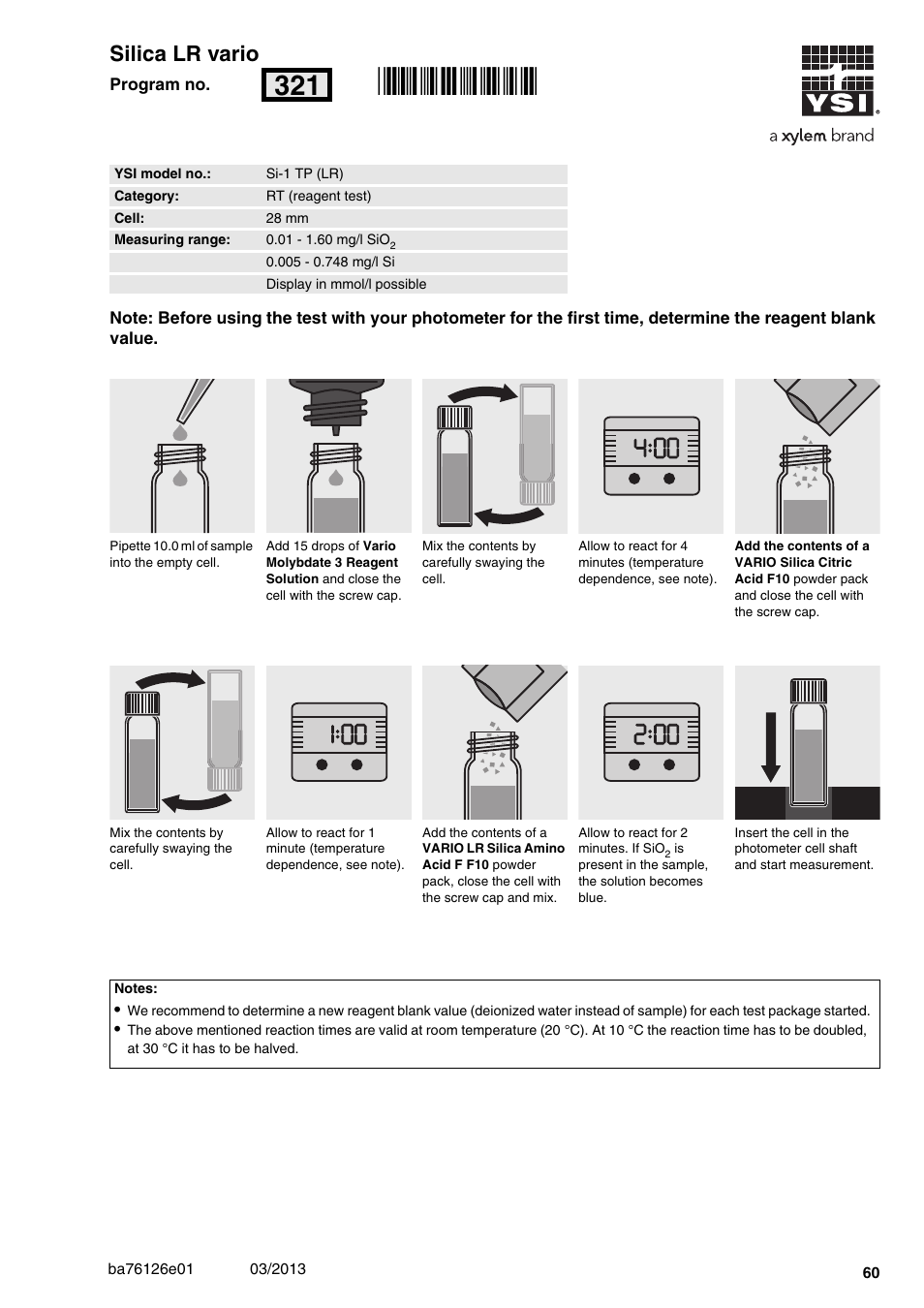 Silica lr vario, Si-1 tp (lr), 01 - 1.60 mg/l sio | 28 mm, Rn321 | YSI pHotoFlex Series User Manual | Page 60 / 64