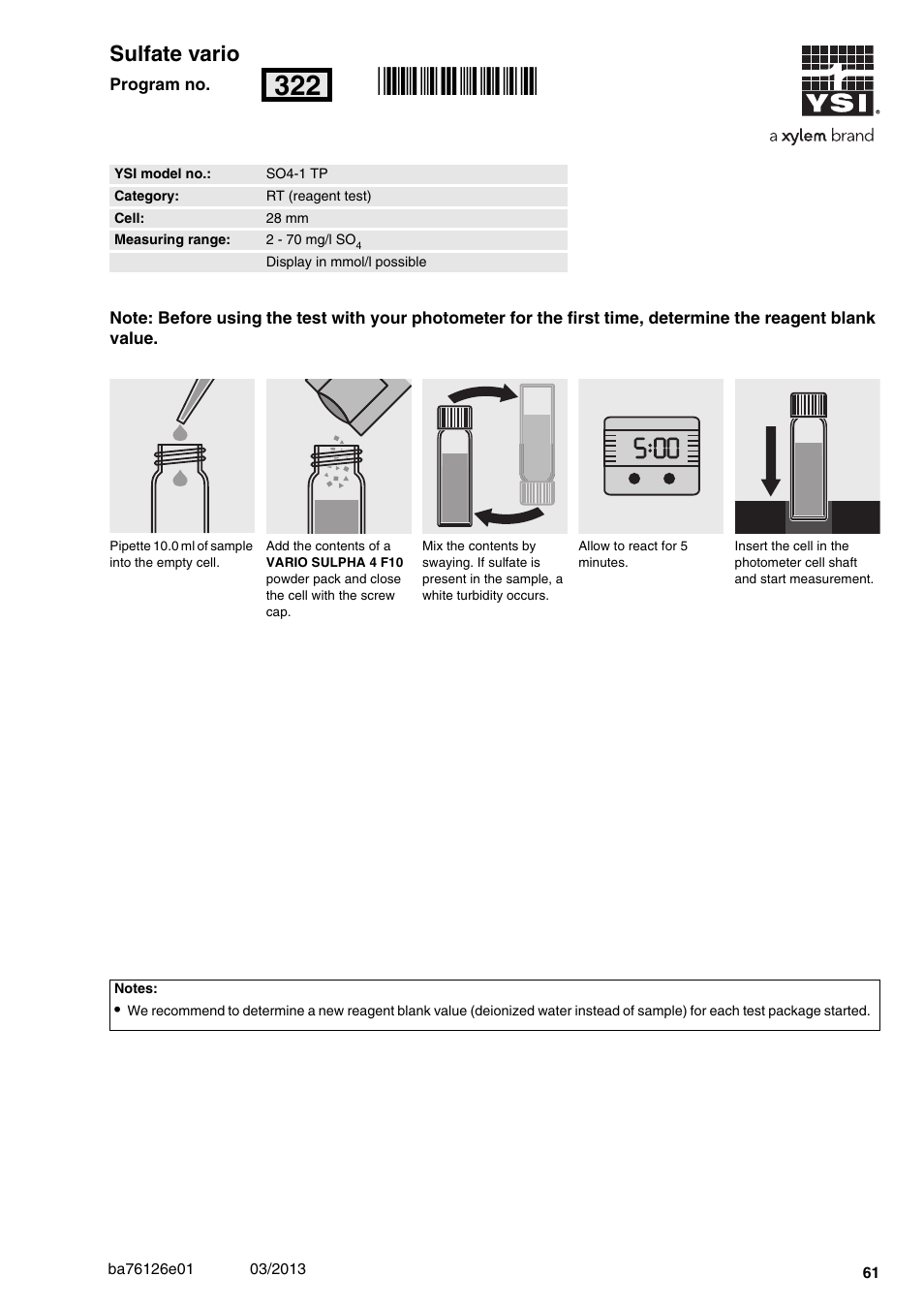 Sulfate vario, So4-1 tp, 2 - 70 mg/l so | 28 mm, Rn322, 00 sulfate vario | YSI pHotoFlex Series User Manual | Page 61 / 64